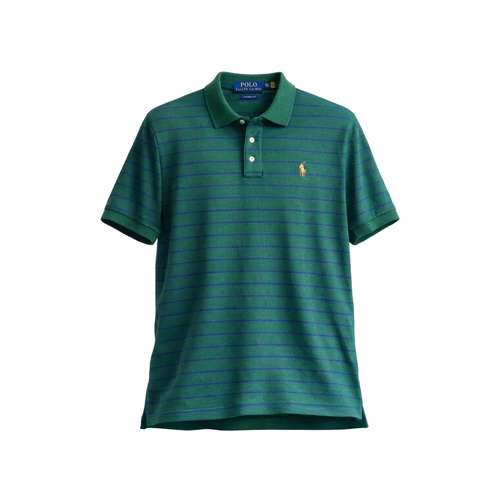 Polo Ralph Lauren Men's Green Navy Stripe Classic Fit Polo Shirt XL